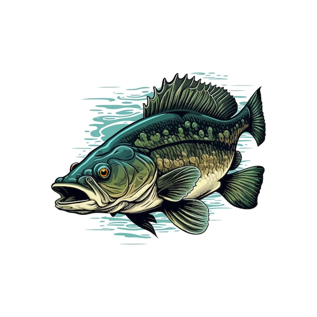 Vecteur cartoon vectoriel de gros poisson bass pour t-shirt conception de t-shirt de poisson bass