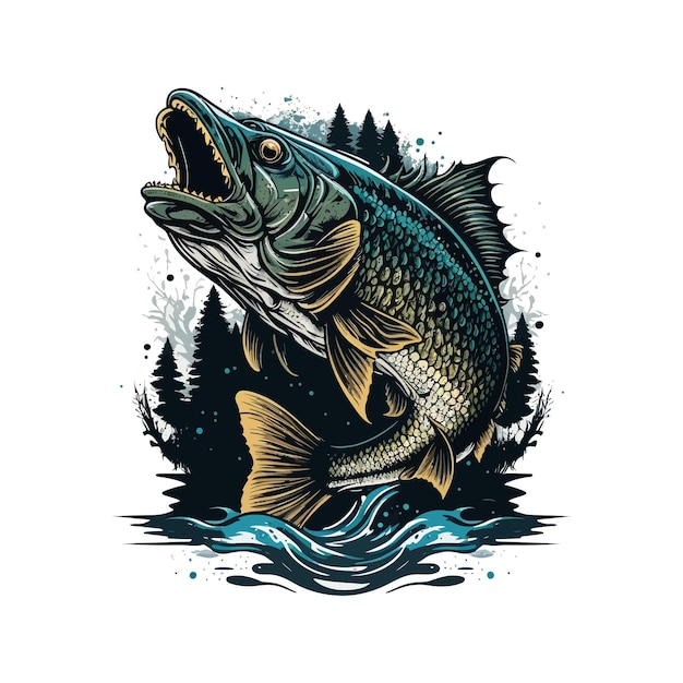 Vecteur cartoon vectoriel de gros poisson bass pour t-shirt conception de t-shirt de poisson bass