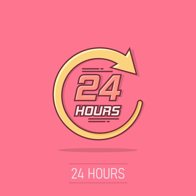 Vecteur cartoon vectoriel icône d'horloge de vingt-quatre heures dans le style de bande dessinée 24 7 concept d'illustration de temps de service pictogramme autour de l'horloge concept d'effet d'éclaboussure d'affaires