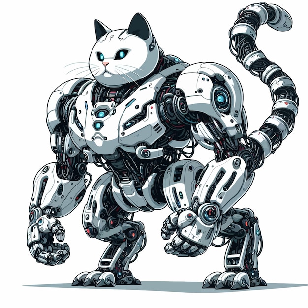 Vecteur cartoon vectoriel de la moitié d'un robot de chat