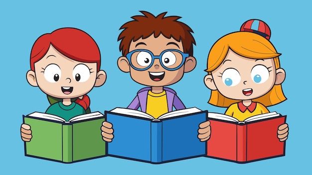 Cartoon Vectoriel Pour Enfants Qui Lisent Des Livres