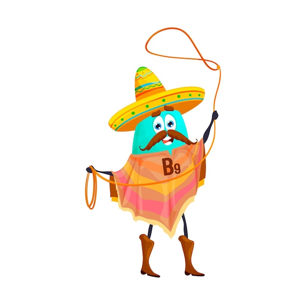 Cartoon Vitamine B9 Personnage Bandit Cow-boy Mexicain