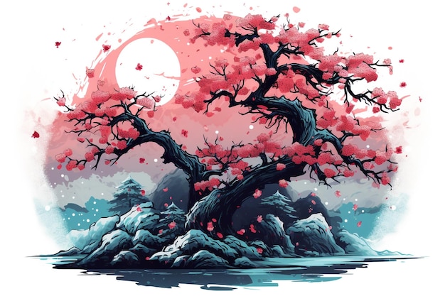 Cascade De L'arbre à Fleurs T-shirt Numérique Japonais Traditionnel Transparent 300dpi Vecteur Pod Eps