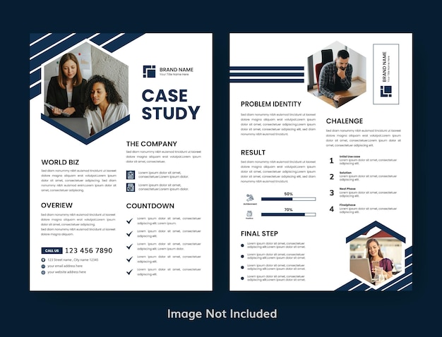 Case Study Layout Flyer Rapport d'affaires minimaliste avec un design simple avec un accent bleu marine