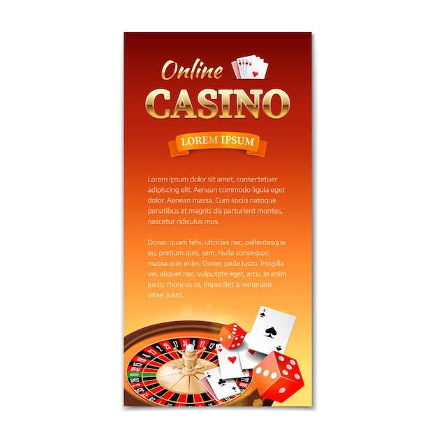 Casino. Bannière Verticale, Flyer, Brochure Sur Un Thème De Casino Avec Roue De Roulette, Cartes De Jeu Et Dés