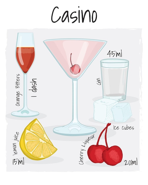 Casino Cocktail Illustration Recette Boisson avec Ingrédients