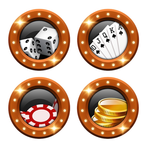 Vecteur casino rond 3d icônes élément de casino dans un cadre doré avec des ampoules clipart vectoriel