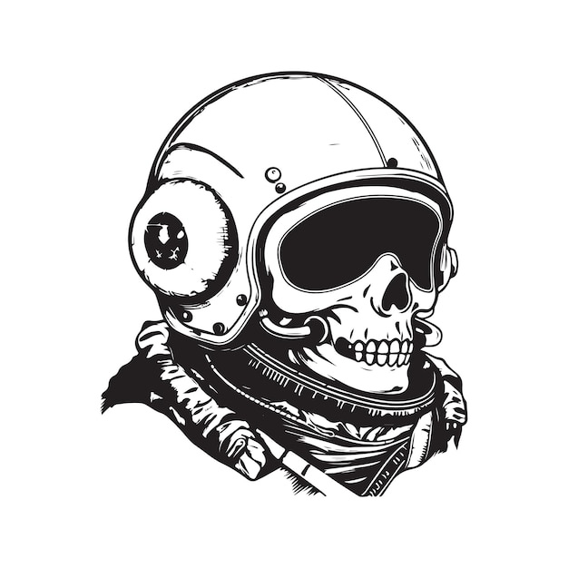 Casque d'astronaute crâne logo vintage concept couleur noir et blanc illustration dessinée à la main