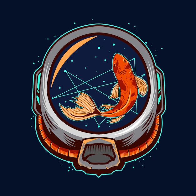 Casque D'astronaute Avec Illustration De Poisson