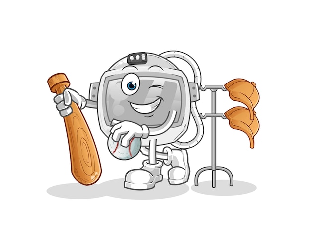 Casque d'astronaute jouant la mascotte de baseball. vecteur de dessin animé