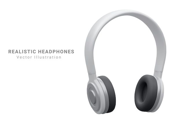 Casque audio blanc de musique Casque audio moderne Icône de conception 3d réaliste isolée sur fond blanc Illustration vectorielle