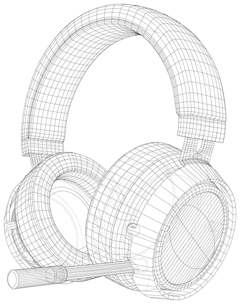 Casque et haut-parleur Wireframe Outline Dessin écouteurs arrière-plan Vecteur créé de 3d