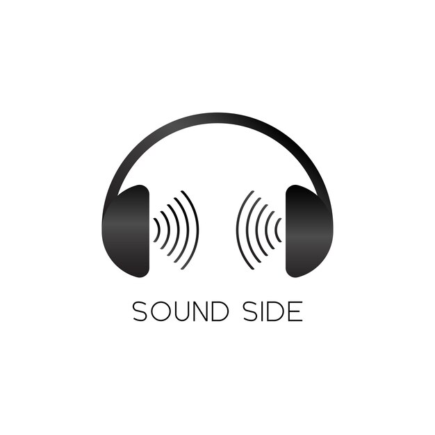 Casque De Logo Côté Son Avec Illustration De Signal Sonore Adapté Au Modèle De Conception De Logo Audio Noir Et Blanc Graphique Tshirt