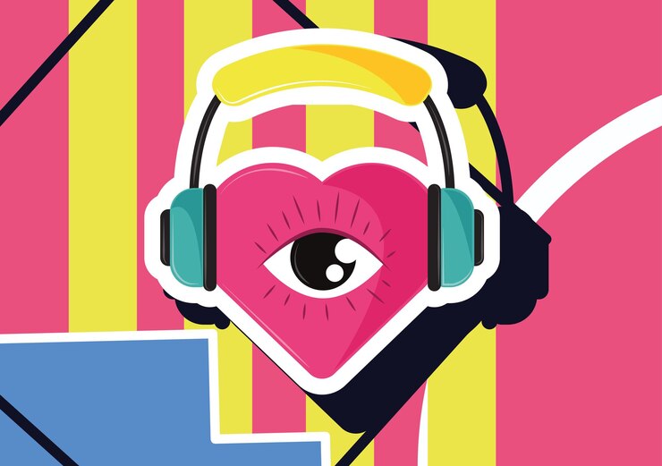 Vecteur casque de musique coeur des années 90 moderne