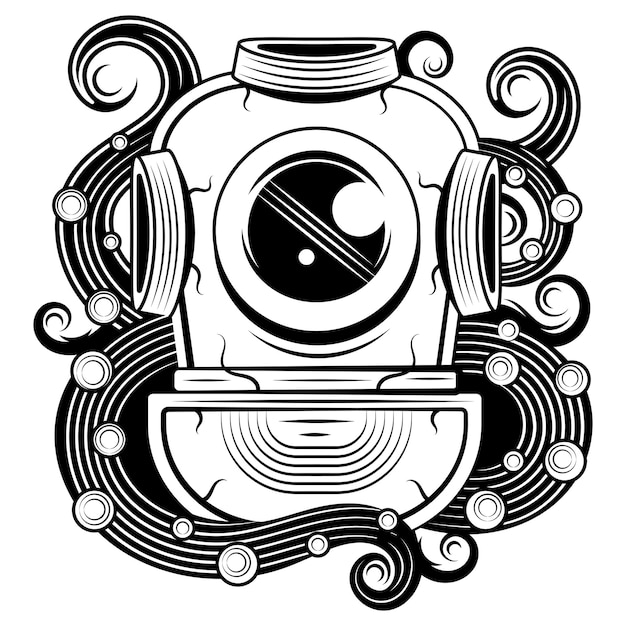 Casque De Plongeur Vintage Avec Tentacules De Poulpe. élément De Design Pour Affiche, T-shirt, Signe, étiquette, Logo. Illustration Vectorielle