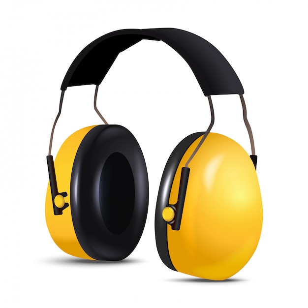 Casque de travailleur de l'entrepreneur d'équipement de sécurité 3D, antibruit. Isolé.
