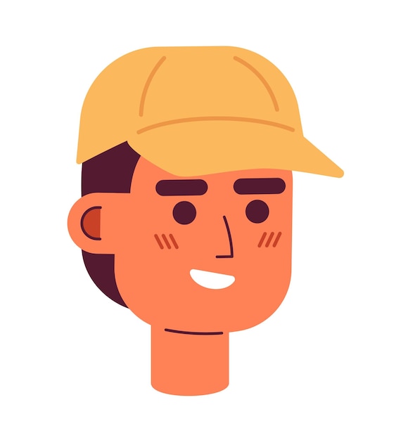 Vecteur casquette de baseball homme souriant tête de personnage vectoriel semi-plat