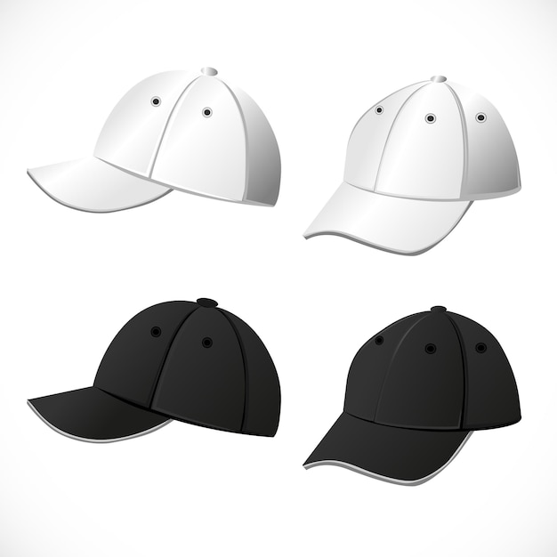 Vecteur casquettes noires et blanches