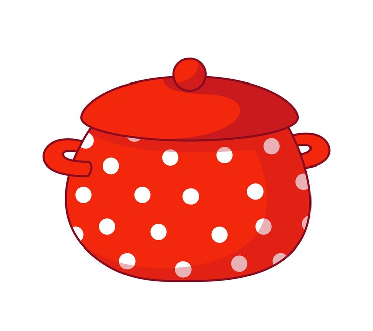 Vecteur casserole de cuisine rouge à pois blancs illustration vectorielle en style cartoon clipart drôle isolé