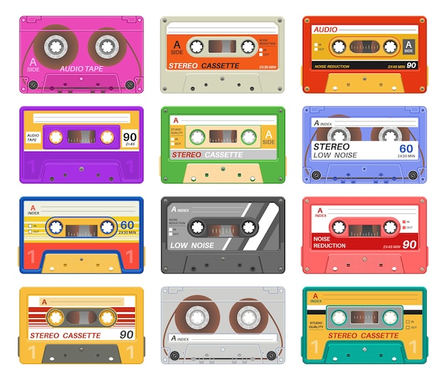 Cassette audio rétro bande de musique de couleur différente