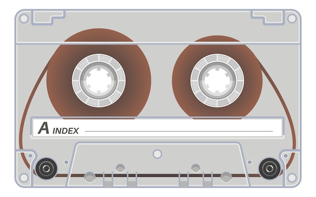 Vecteur cassette en plastique transparente avec modèle de bande d'enregistrement audio