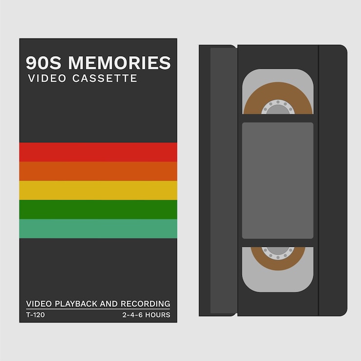Vecteur cassette vhs noire avec couvercle