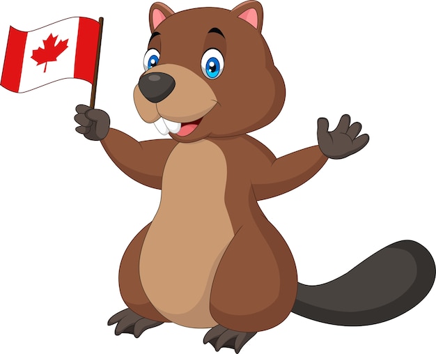 Castor De Dessin Animé Tenant Le Drapeau Canadien