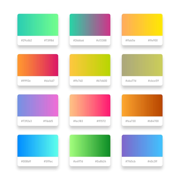 Vecteur catalogue de palettes de dégradés multicolores vectorielles échantillons ensemble tendance de dégradés colorés