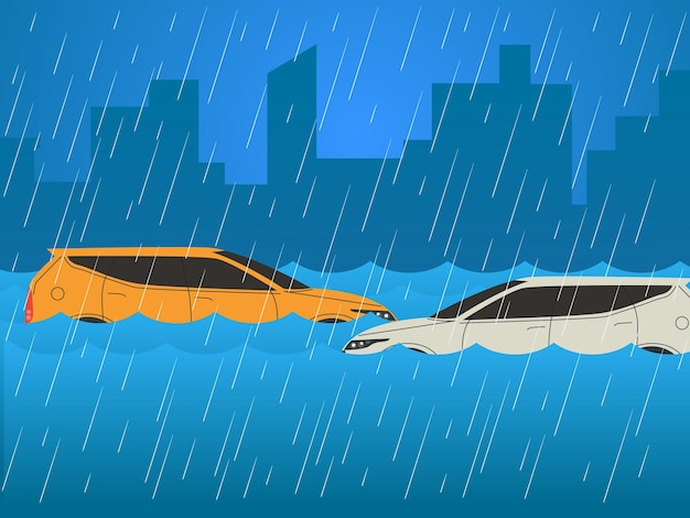 Les catastrophes naturelles inondent avec la voiture la voiture a été inondée