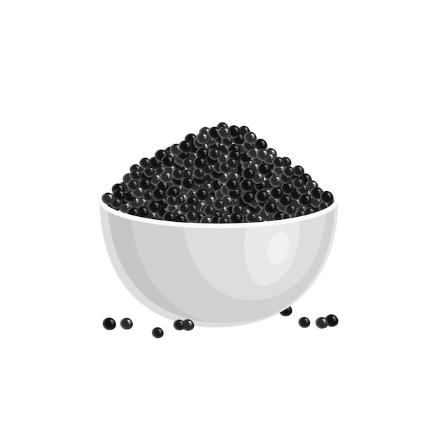 Caviar D'esturgeon Noir Dans Un Bol Blanc Oeufs De Poisson Délice De Luxe Sain Illustration Vectorielle