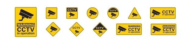 Vecteur cctv défini icône de bannières plates sur fond blanc vecteur de système de technologie securiti