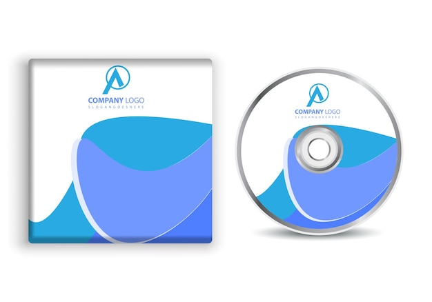 un CD bleu et blanc avec le logo de l'entreprise