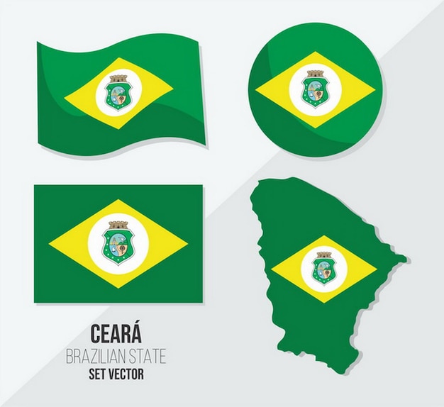 Vecteur ceara cear ce bandeira état du brésil vector set drapeau symbole carte et drapeau du cercle