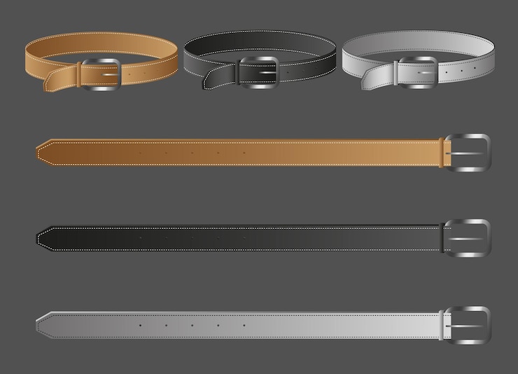 Vecteur ceinture en cuir de différentes couleurs et formes
