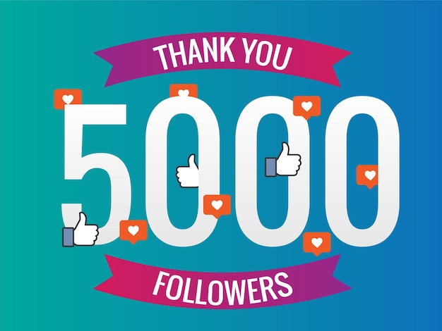 Vecteur célébration des 5 000 ou 5 000 followers sur les réseaux sociaux