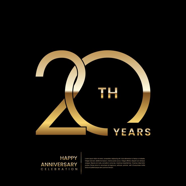 Vecteur célébration de l'anniversaire de 20 ans création de logo d'anniversaire d'or modèle vectoriel