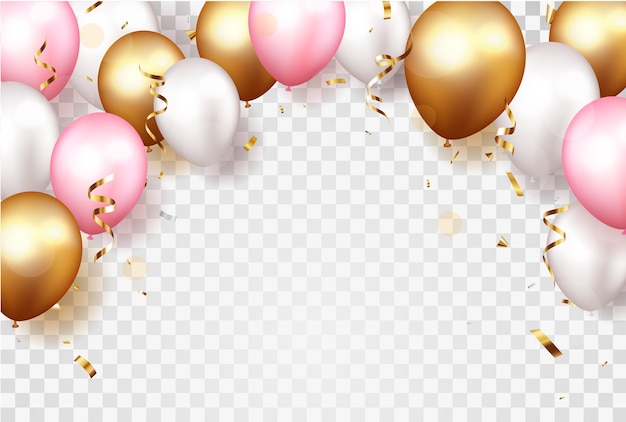 Vecteur célébration avec des confettis dorés et des ballons