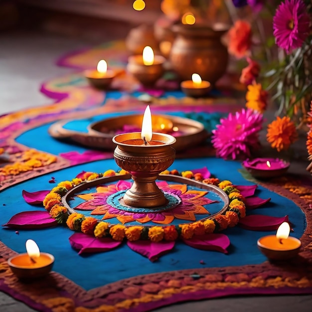 Célébration de Diwali Fête indienne des lumières Diya huile