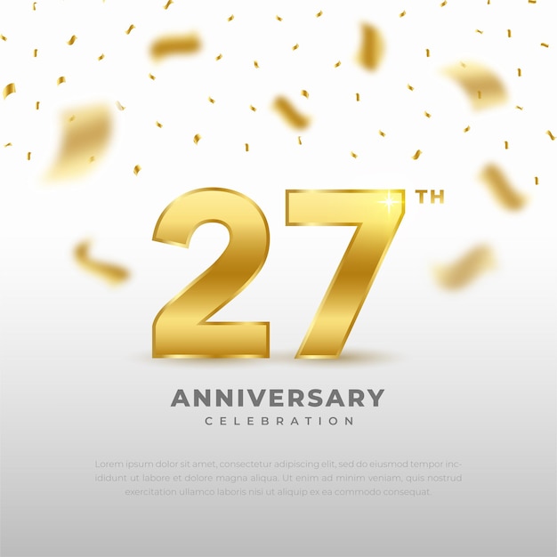 Célébration Du 27e Anniversaire Avec Des Paillettes D'or Et Un Fond Blanc
