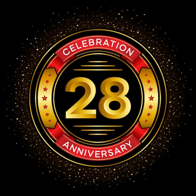 Célébration du 28e anniversaire avec ruban rouge isolé sur la conception de vecteur de fond noir