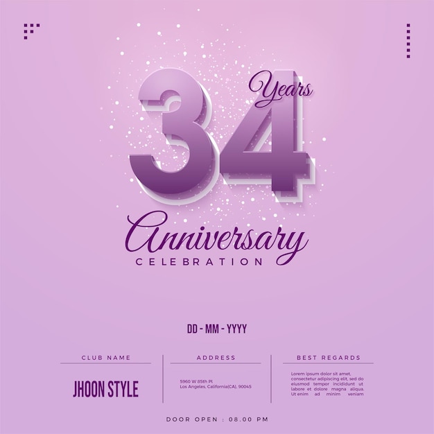 Célébration du 34e anniversaire avec concept de couleur lavande.