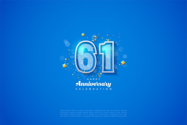 Vecteur célébration du 61e anniversaire avec des chiffres bleus transparents.