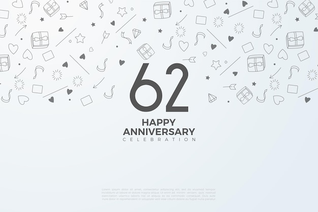 Célébration du 62e anniversaire avec fond de doodle.