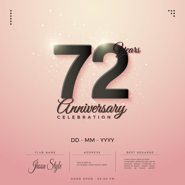 Célébration du 72e anniversaire avec des chiffres noirs.