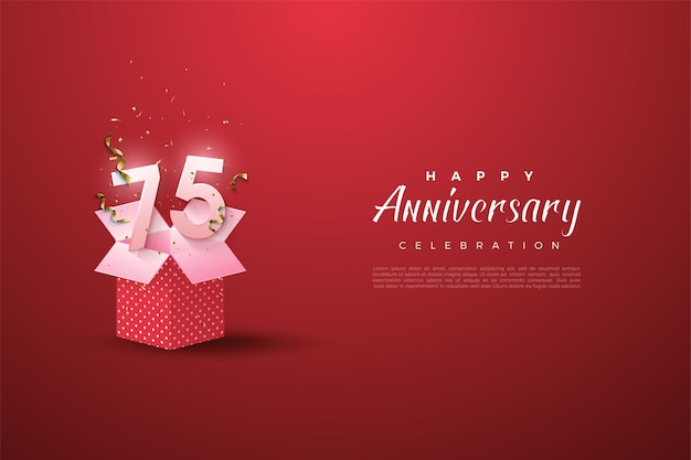 Célébration Du 75e Anniversaire Avec Boîte-cadeau Rouge 3d.