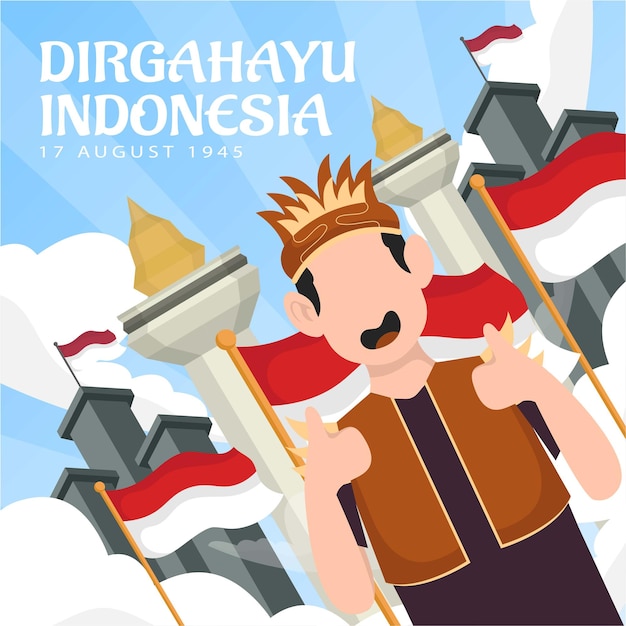 Célébration De La Fête De L'indépendance De L'indonésie Le 17 Août (dirgahayu Republik Indonesia). Drapeaux Nationaux Indonésiens. Illustration Vectorielle