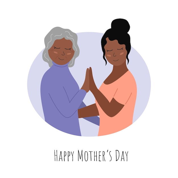 Vecteur célébration de la fête des mères heureuse femme afro-américaine âgée et fille adulte souriante ensemble carte de voeux illustration vectorielle plate pour la fête des mères