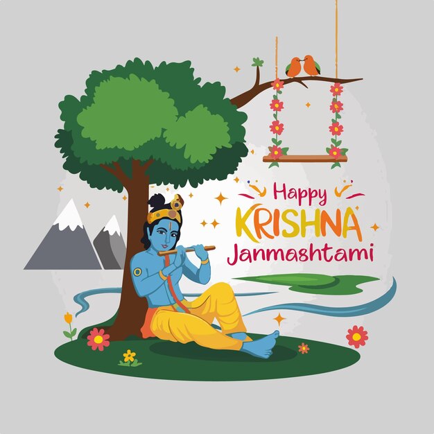 Vecteur la célébration de la naissance du dieu indien shri krishna janmashtami illustration de fond