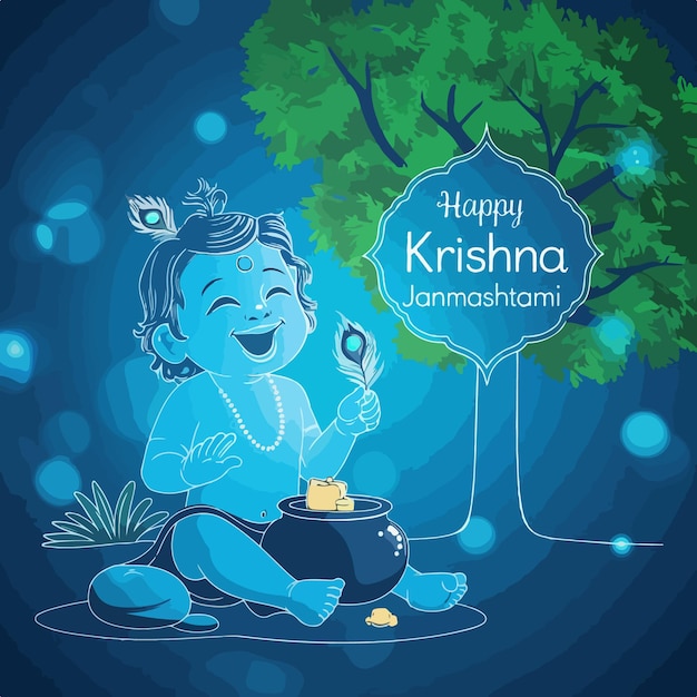 Vecteur la célébration de la naissance du dieu indien shri krishna janmashtami illustration de fond