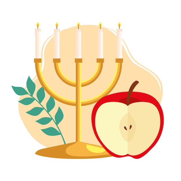 Célébration De Rosh Hashanah, Nouvel An Juif, Avec Lustre Et Pomme